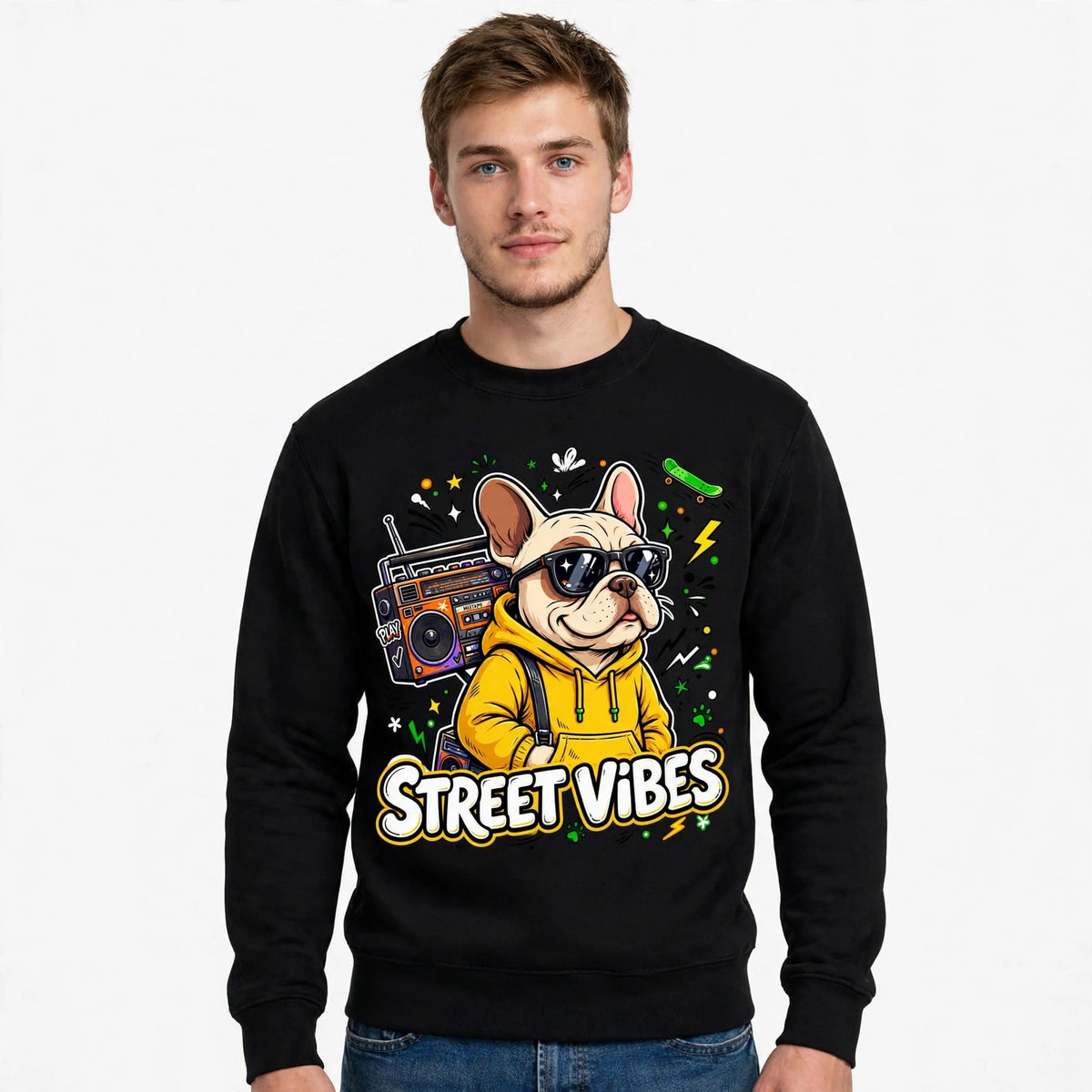 Street Vibes French Bulldog Graphic Sweatshirt | 350 GSM | 100% Cotton