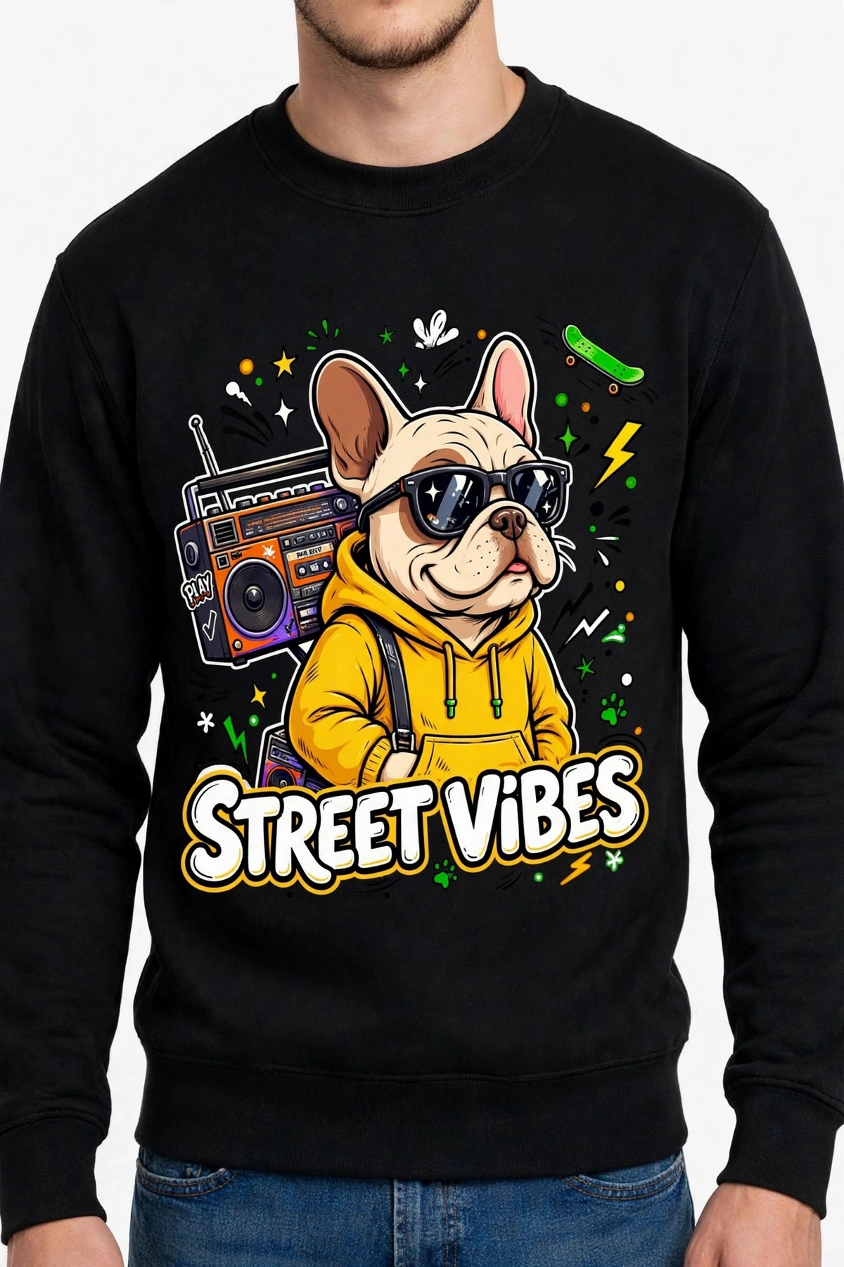 Street Vibes French Bulldog Graphic Sweatshirt | 350 GSM | 100% Cotton
