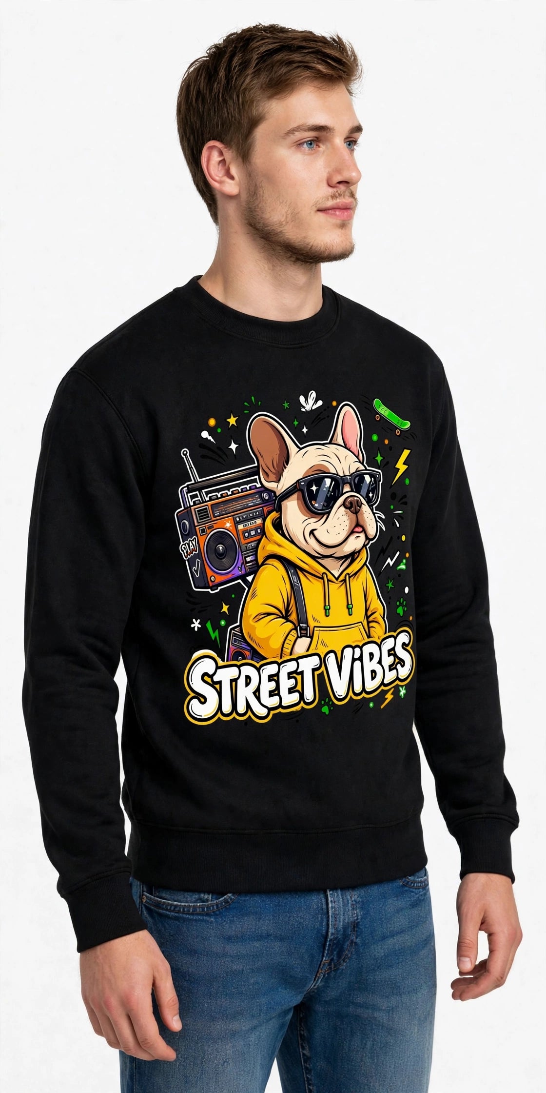 Street Vibes French Bulldog Graphic Sweatshirt | 350 GSM | 100% Cotton