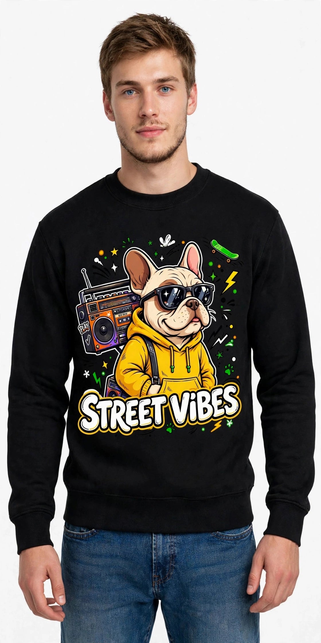 Street Vibes French Bulldog Graphic Sweatshirt | 350 GSM | 100% Cotton