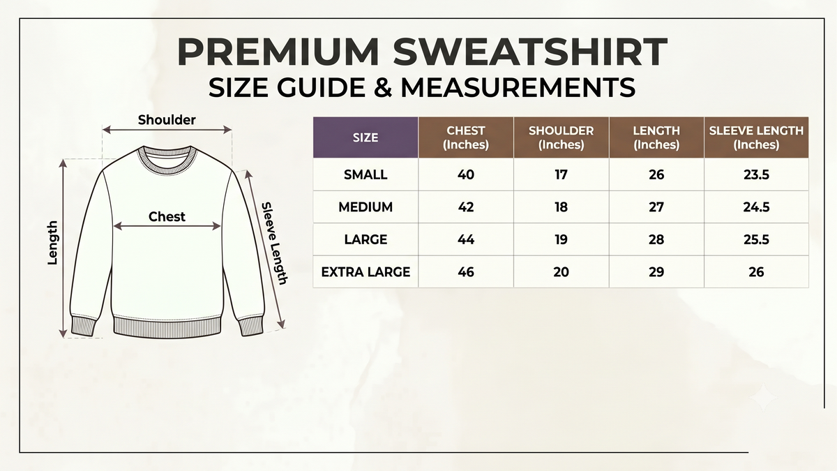 Oversized size chart